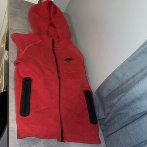 Red Nike tech with hood